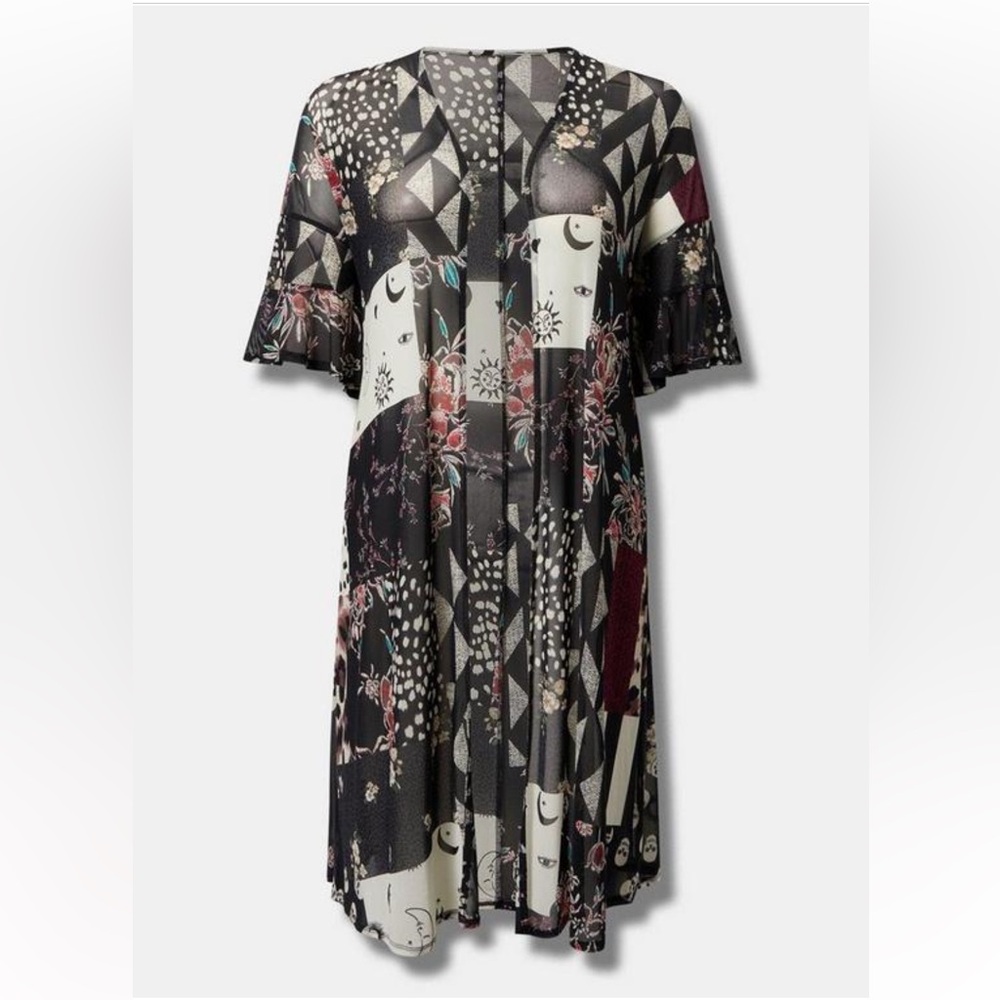 NWT Torrid mesh ruffle sleeve patchwork kimono in a size 2 2x 18 20